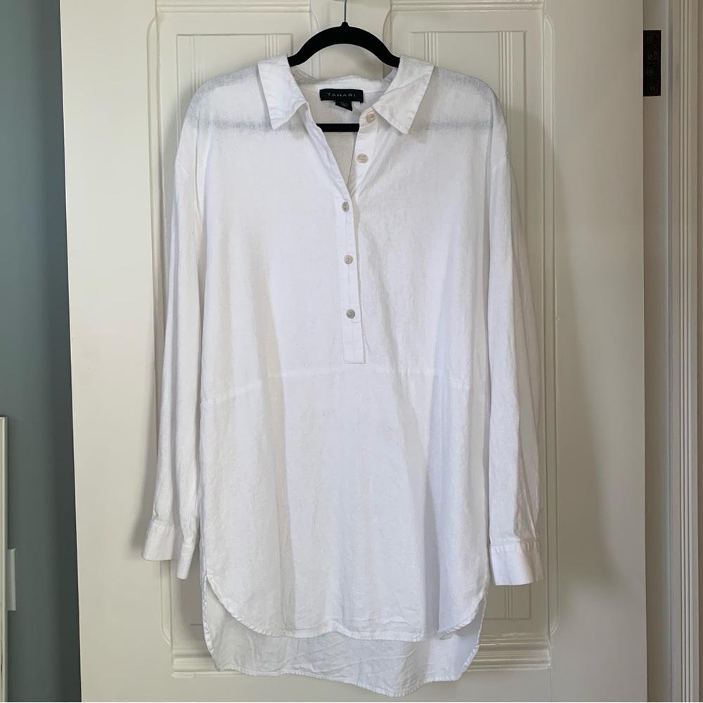 Tahari White Linen Tunic Sz XL